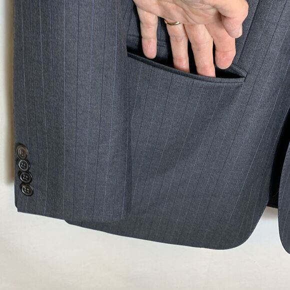 Boss Hugo Boss Gray Pinstripe Wool Super 130 Suit Sport Coat Size 44R - Picture 6 of 16